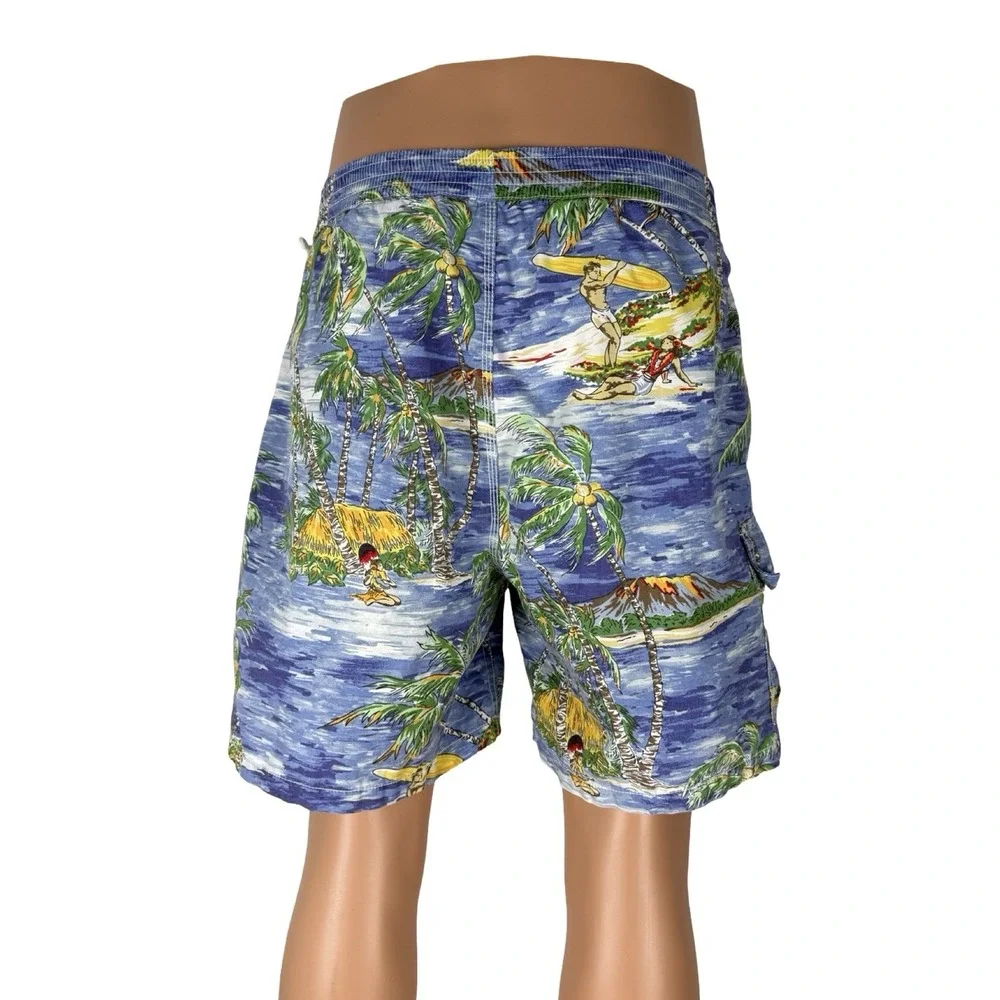 Polo Ralph Lauren Mens Large Shorts Swim Trunks Hawaiian Graphic Print Vintage